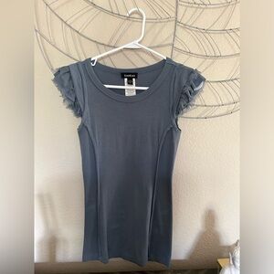 Blue ruffle-sleeve shirt